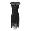 Abiti casual Donna Anni '20 Abito vintage Gatsby con flapper Abito estivo senza maniche Costumi con scollo a V Paillettes con frange Nappa da sera Midi