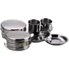 8st Camping Cookware Set Kitchen Picnic Table Boary Cooking Mess Kit med Pot Pan Water Cup för vandringsturisträtter 240116