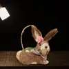 Straw Rabbit Decoration Filled Eggs Basket Easter Decor Ornament Bunny Figurine for Indoor Outdoor Spring 240116