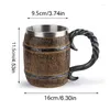 Mugs Viking Wood Beer Mug Cups Wooden Barrel Cup Double Wall Drinking Coffee Metal Insulated Bar Cocktail
