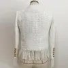 Jaquetas femininas excelente 2024 outono inverno designer jaqueta para mulheres metal leão botões embelezados tassel tweed franjas casaco curto