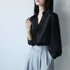 Blouses Femmes Gidyq Femmes Chemises en mousseline de soie noire Mode coréenne Femme Lâche Manches longues Tops Casual Streetwear All Match Chic Blouse