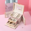 Grande caixa de jóias organizador meninas gaveta de couro do plutônio caixas de jóias brincos anel colar caixa de armazenamento de jóias caixão 240116