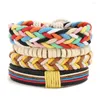 Mode vintage handgjorda braid armband armband charm trä pärlor läder män armband för kvinnor femme homme boho manliga smycken