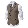 Gilet da uomo Collo alla moda Doppio petto Gilet in tweed a spina di pesce Gilet da uomo Casual a righe Punk Groomman Matrimonio Grigio Brwon Verde