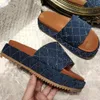 Designer Sandaler Womens Fashion Slippers broderade duk Flat Mules Platform Broderad linne High Heel Sandal Platform Sliders Shoes