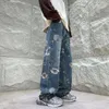 Baggy Flower Jeans Men Fashion Oversized Wide Leg Jeans Men Streetwear Hip-hop Loose Straight Denim Pants Mens Trousers S-XL 240116