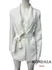 KONDALA bureau dame blanc Blazer costume à manches longues col en V ceintures Blazer taille haute jambe large pantalon mode 2023 ensembles 240115