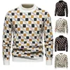 Men's Sweaters Fall Winter Men Sweater Geometric Print Plush Warm Round Neck Pullover For Business Casual Wear Pattern