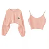 Women's Fashion Asymmetrical Cesked Camis Sweatshirt 2 Piece Casual Solid Long Sleeve Female Pullovers Chic Tops 240115