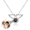 Customized Projection Angel Wings Necklace Silvery Custom Color Pos Women Man Necklace Pendant Jewelry Accessorie 240115