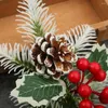 Decorative Flowers 2pcs Artificial Flower Branch Holly Berry Pine Cone Evergreen Sprig 24cm Stem Christmas Tree Wedding Bouquet Arrangement