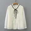 Retro French LaceUp Ruffle Collar Shirt Women Plus Size Autumn Winter Casual Clothing Puff Sleeve Blouses Tops F33 66108 240116