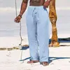 Pantaloni da uomo Casual in cotone e lino da uomo in puro colore con coulisse allentata elastico in vita pantaloni da spiaggia per il tempo libero pantaloni lunghi dritti da uomo streetwear