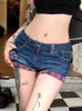 Женские джинсы ADAgirl Y2k Винтажные клетчатые лоскутные джинсовые шорты для женщин Американские ретро мини-джинсы с низкой талией Летние сексуальные штаны для девочек Ins 2023 YQ240116