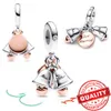 Brillante plata esterlina oro rosa globo campanas candado corazón bebé chupete mar concha perla encanto pulsera