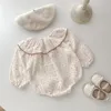 Ins Herbst Kostüm Kleinkind Baby Großen Kragen Mode Lange Ärmel Onesie geboren Junge Mädchen Baumwolle Blumen Druck Casual Bodysuit 240116