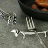 Dinnerware Sets 6 Pcs Puppy Chopstick Rest Holder Desktop Fork Decor Stand Ornament Tool Nice Metal Spoon