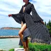 Maillots de bain pour femmes Sexy Black Mesh Dot Imprimé Beach Cover Ups pour femmes Tunica Kaftans Femininos Kimono Cardigan Wear 2024 Cover-ups Pareos