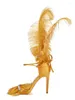 Сандалии Летние женские модные тонкие высокие каблуки с перьями Сексуальная прогулка для банкета и вечеринки