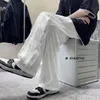 Men's Fashion Straight Pleated Pants Elastic Waist Casual Pants Men's Street Loose Ice Silk Wide Leg Pants White Black M-5XL 240115