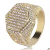 Cluster Ringe Hip Hop Cube Sechseck Ring Kupfer Gold Silber Farbe plattiert Iced Out Micro Pave Kubikzircon für Männer Frauen 260 J2 Drop Deli Dhbds