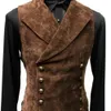 Vintage vermelho camurça terno colete masculino gola cor sólida duplo breasted fino-ajuste colete steampunk gilet homme 240116