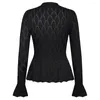 Tricots pour femmes KK Femmes Cardigan évidé à manches longues col en V taille élastique pull tricots basique été printemps vestes décontractées