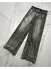 Y2k Mode Amerikanische Quaste Schwarz Und Grau Gewaschen Jeans Männer Straße Gothic Punk Stil Teenager Retro Lose Breite bein Hosen 240115