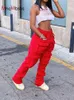 Women's Red Stacked Sweatpants High Waist Tracksuits Y2K Harajuku Joggers Streetwear Mall Goth Cargo Pants Safari Trousers 240115