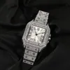 THE BLING KING Montre carrée Iced Out Diamond Sunburst Cadran étanche Quartz Marque de luxe Montres-bracelets pour hommes Relogio Masculino 240115