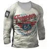 خمر الرجال T Shirt Long Sleeve Cotton Top Tees USA Route 66 Letter Graphic 3D Print T-Shirt Fall Legherse Sould Sould 5XL 240115