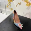 Dress Shoes Rhinestone Ombre Pumps Slip On Pointed Toe High Heels Multicolor Satin For Women Designer Style Banquet Arrival