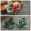 Decorative Flowers 2pcs Artificial Flower Branch Holly Berry Pine Cone Evergreen Sprig 24cm Stem Christmas Tree Wedding Bouquet Arrangement