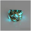 Bandringar Fashion Glow in the Dark Ring Vintage Retro Mens Luminous Dragon Shape Finger Rings for Man Punk Smyckesgåva 296 G2 Drop Dhj1e