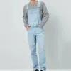 Jeans masculinos jeans babador macacão macio respirável com suspender calças compridas não-desbotamento cor sólida para conforto