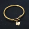 Kedjedesigner Tiffanynet Chain Populartitanium Steel Cable Wire Gold Color Love Heart Charm Bangle Armband med krokstängning för kvinnor män bröllop smycken g rowb