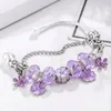 Boosbiy charme pulseiras diy romântico roxo flor contas com pendente banhado a prata ajuste pulseira fina para mulheres jóias presente desgin