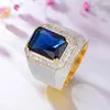Cluster Rings HOYON 2024 Trend Diamond-encrusted Ring Selling Hip-hop Gold Domineering Style Square Sapphire Big Men's For Party