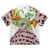 Mäns casual skjortor 2024 Autumn Designers Lapel Shirt Män kvinnor 1: 1 Full Graffiti Tryck High Street Style Fashion Short Sleeve