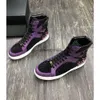 최고 품질의 Scarpe Plein 신발 금속 플레인 벨트 두개골 하이 톱 신발 가죽 스 플라이 싱 된 인쇄 야외 소프트 스포츠 신발