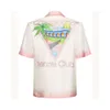 24ss Casablanca Camicie Hawaii da tennis rosa Camicia da vacanza in seta per il tempo libero Camicia abbottonata Camicia Hawaii a maniche corte