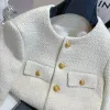 Femmes Top vestes nouveau printemps automne Tweed veste manteau mode bouton doré laine noir court vêtements d'extérieur