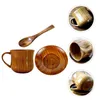 Serviessets 1 set houten melkbeker Huishoudelijke decoratieve koffiemok met schotellepel