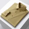 Men's Dress Shirts 2024 Spring Men Casual Non-Iron Silk Stand Solid Collor White -Green Comfort Business Long Sleeve Blouse Slim Fit 4XL-5XL