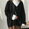 Sweaters Kadın Örgü Hırka Kazanım Bahar V Yastık Uzun Kollu Günlük Katı Mujer Giysileri Tek Göğüslü Kahverengi Kolej 240115