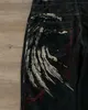 Gothic Y2 Baggy Jeans for Men Oversized Wings Pattern Tie Dye Black Denim Trousers Hip Hop Harajuku Wide Leg Pants Streetwear 240115