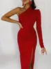 Long Elegant Dresses for Women Summer One Shoulder Maxi Dress Bodycon Sexy Black Slit Fomal Wedding Evening Party 240115