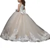 Кружевные платья с цветочным узором для девочек Primera Comunion, свадебное платье для маленькой невесты, детское бальное платье с длинными рукавами, пышное платье для девочек243o