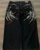 Gothic Y2 Baggy Jeans for Men Oversized Wings Pattern Tie Dye Black Denim Trousers Hip Hop Harajuku Wide Leg Pants Streetwear 240115